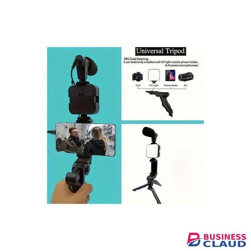 AY-49 Smartphone Vlog Kit with Adjustable Tripod, LED Light, and Mini Microphone