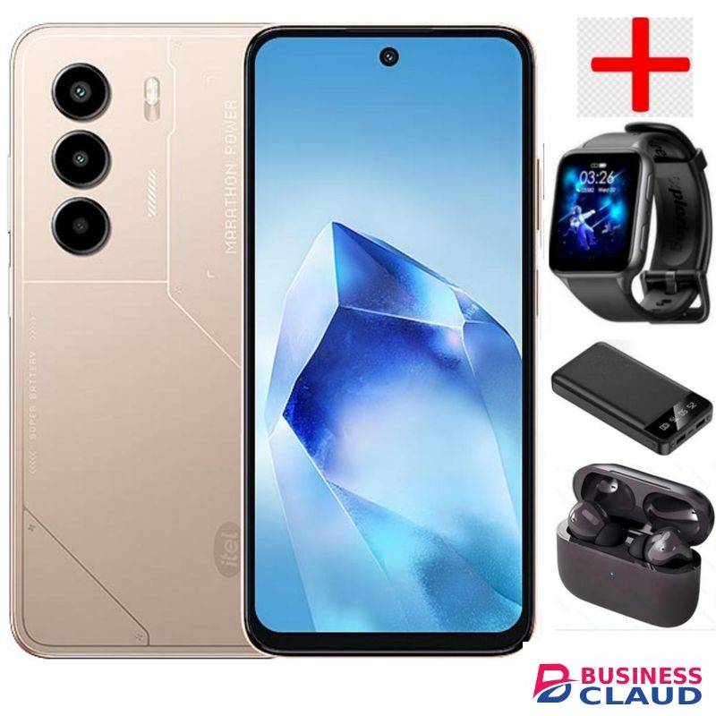 Itel Power 70 128GB + 4GB(UPTO 8GB) RAM ,6.67''Screen, 6000mAh -1 YEAR WARRANTY+WATCH+EARPODS+POWER BANK.