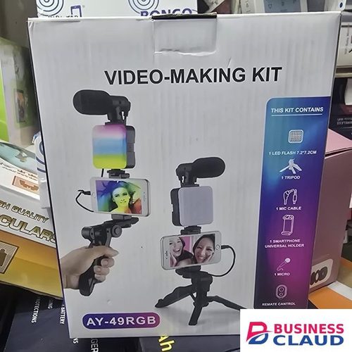 Compact Smartphone Video Production Kit – Adjustable RGB LED Panel, Sturdy Tripod, Professional Microphone & Remote For Streaming & Filming