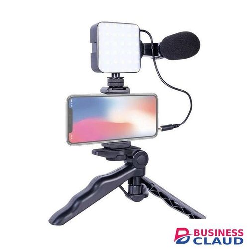 AY-49 Plug And Play Video Recording Kit With Rechargeable LED Light, Directional Mic, Tripod And Smartphone Mount For Content Creation