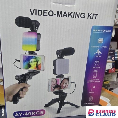 AY49 Smartphone RGB LED Lighting Kit Tripod Lavalier Mic & Remote