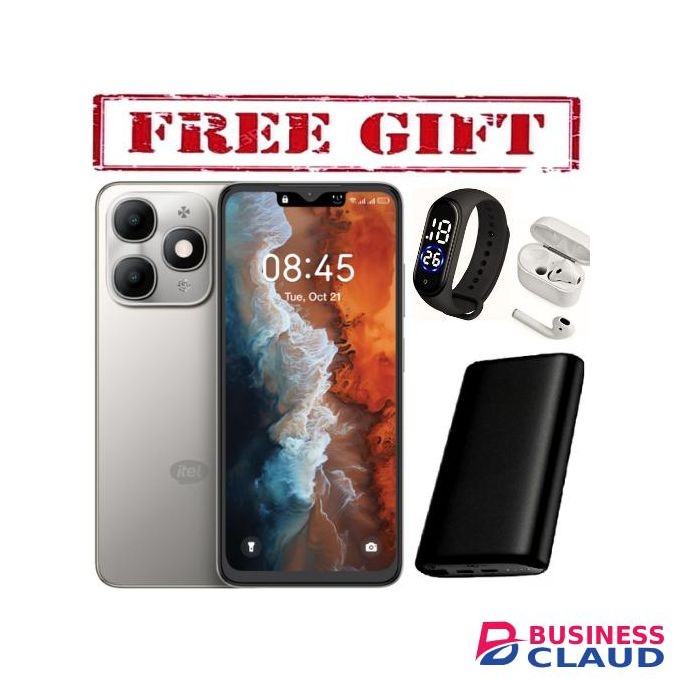 Itel A90, 6.6", 8 GB RAM (4+4)GB RAM + 128GB (Dual SIM), 5000mAh,(1YR WRTY) COMES WITH FREE STRAP WATCH , POWERBANK AND AIRPODS FOR YOU SILVER