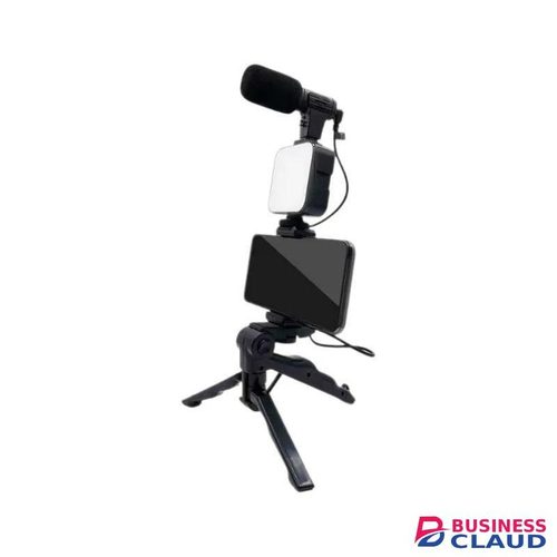 AY49 RGB LED Vlogging Kit for Smartphone Video with Mini Mic, Tripod, and Remote Control