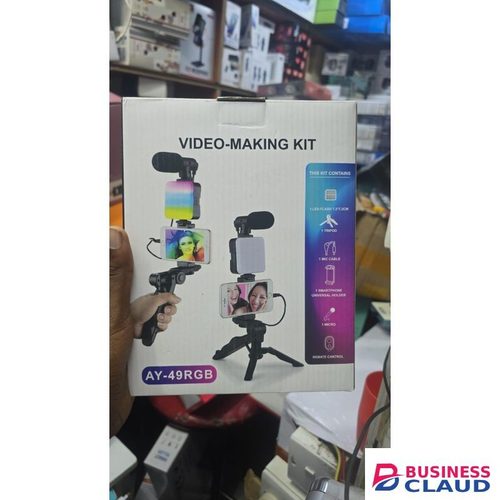 AY-49RGB Vlogging Kit – RGB LED Fill Light, Noise-Canceling Microphone, Tripod, Smartphone Holder, All-in-One Video Recording & Streaming Kit