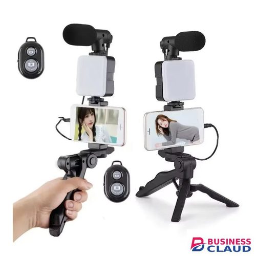 AY49 smartphone vlogging kit with tripod phone holder mini microphone LED fill light starter for TikTok live streaming video