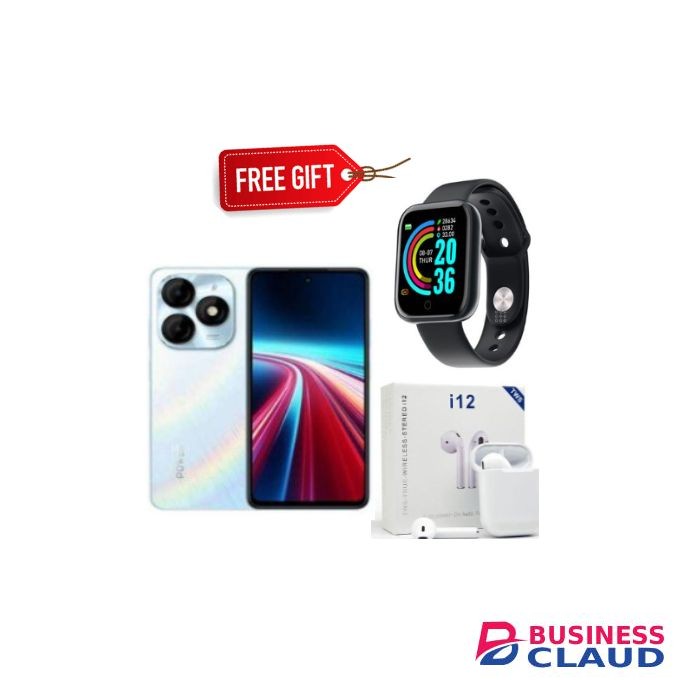 Itel P55 6.6", 90Hz, 128GB ROM + Up To 12GB RAM, 50MP AI Camera, 5000mAh 18W Type-C, 4G, Android 13 - Blue+Smartwatch+i12