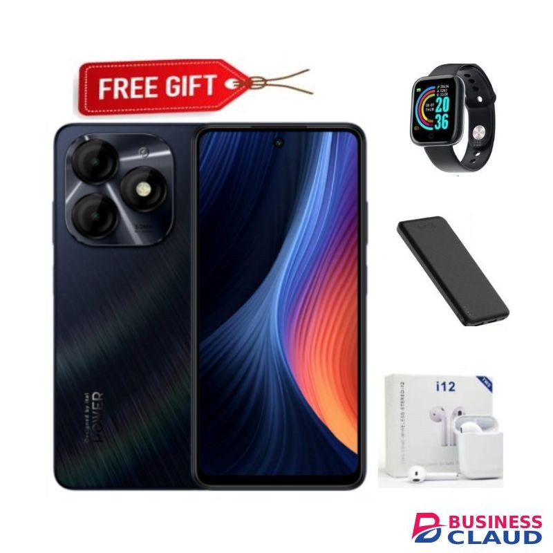 Itel P55 6.6", 90Hz, 128GB ROM + Up To 12GB RAM, 50MP AI Camera, 5000mAh 18W Type-C, 4G, Android 13 - Black+FREEBIES