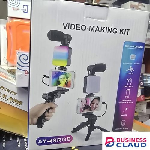 AY-49 RGB LED Light and Mic Kit for Smartphone Video Recording and Content Creation