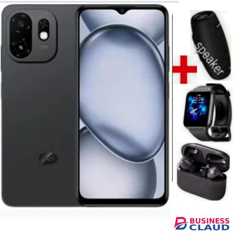 Itel A100c 6.6''2+4GB RAM/64GB ROM Dual SIM 4G 5000 mAh, Fingerprint+1 YEAR WARRANTY+WATCH+SPEAKER+PODS-BLACK.
