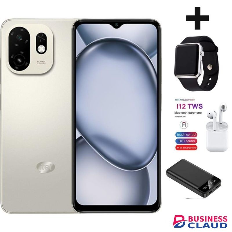 Itel A100c - 6.6" 90Hz Super Clear Display, 64GB ROM + upto 6GB* RAM, 5000mAh Battery, Type-C, Android 15 Go LED WATCH POWER BANK
