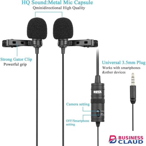 Boya BY-M1DM Lavalier Microphone For Dual Audio Input Smartphone DSLR Camera Use