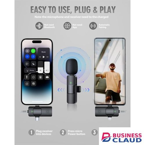 Wireless Lavalier Microphone 3 in 1 Wireless Microphone for iPhone, Android, Camera, USB-C Microphone