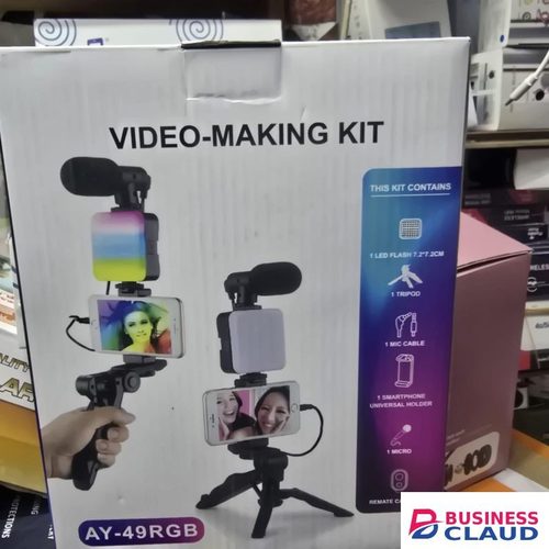 AY49 RGB Smartphone Vlogging Kit – Tripod, Mini Microphone, LED Fill Light & Bluetooth Remote for TikTok, YouTube & Live Streaming