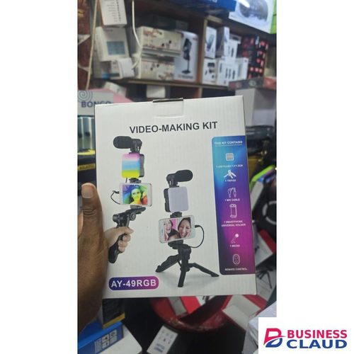 AY-49RGB Video-Making Kit – RGB LED Light, Noise-Canceling Microphone, Adjustable Tripod, Smartphone Holder, Bluetooth Remote for Streaming & Recording