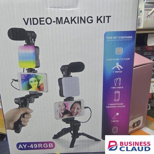 AY-49RGB Professional Vlogging Kit – RGB LED Fill Light, Noise-Canceling Microphone, Tripod Stand, Smartphone Mount, Content Creation for YouTube TikTok Instagram