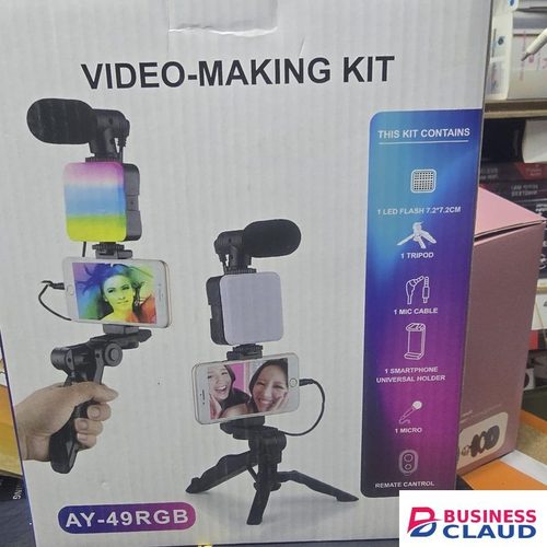 AY-49RGB Professional Vlogging Kit – RGB LED Fill Light, Noise-Canceling Microphone, Tripod Stand, Smartphone Holder, TikTok YouTube Instagram Content Creation