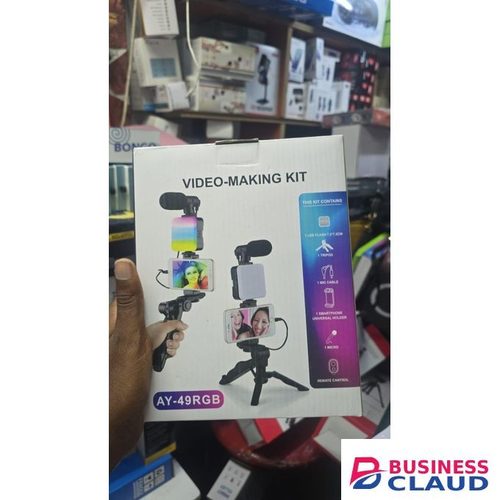AY-49RGB Vlogging Kit for YouTube & TikTok – RGB LED Light, Noise-Canceling Microphone, Tripod Stand, Smartphone Holder, Bluetooth Remote, Content Creation