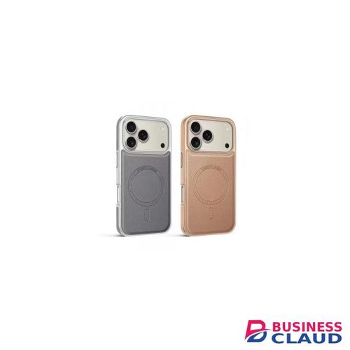 iPhone 17 Pro Phone Case, Grey Electroplated Magnetic MagSafe Compatible PU Vegan Leather Protective Cover