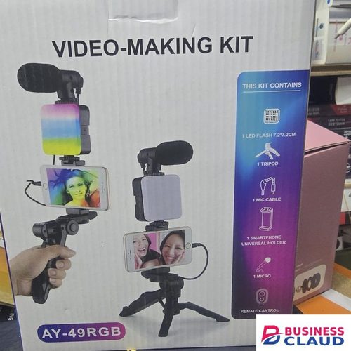 AY49 RGB Vlogging & Streaming Kit – Adjustable LED Video Light, High-Quality Microphone, and Stable Tripod for Smartphones