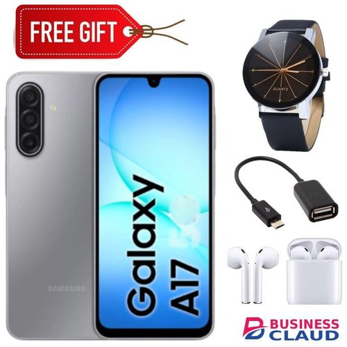 Samsung Galaxy A17, 6.7'' HD+ Display, 4GB RAM + 128GB Storage (Dual Sim), 50MP Camera, 5000mAh Battery - Gray + LED Watch + Otg cable & Earpods