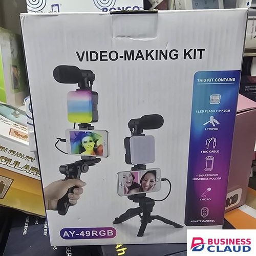 AY49 RGB Portable Vlogging Setup – LED Video Light, High-Quality Microphone & Flexible Tripod