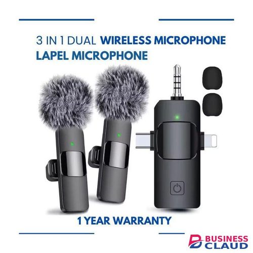 DUAL WIRELESS PROFESSIONAL LAPEL LAVELIER MICROPHONE FOR IPHONE, TYPE C, ANDROID FOR 2 USERS