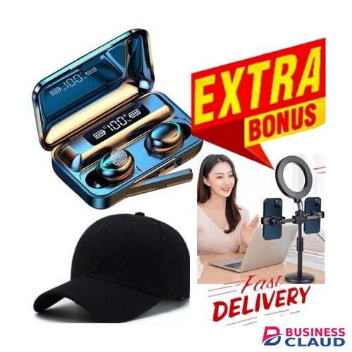 F9 High-Quality Wireless Earbuds + EXTRA SMARTPHONE RINGLIGHT WITH DOUBLE PHONE HOLDERS & CAP