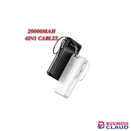 20000MAH Power Bank WITH 4 CABLES With USB C & MICRO INPUT OUTPUT - BLACK