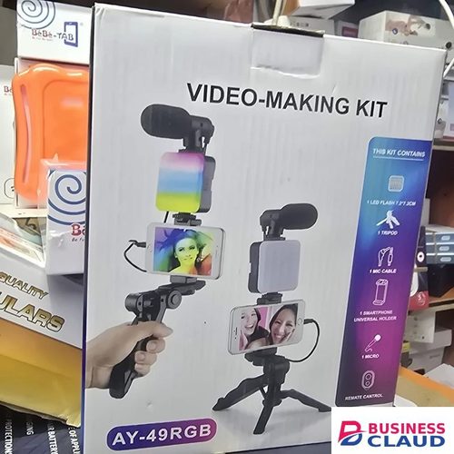 Ay-49 RGB Complete Professional Kit with Tripod Stand, Rechargable LED Light, Microphone for Vlogging