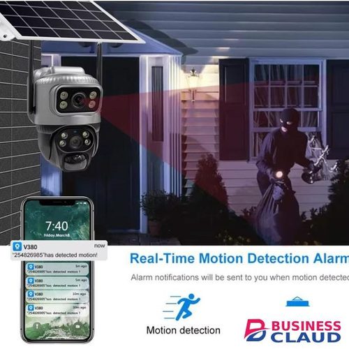 V380 Solar-Powered Smart CCTV With Sim card Slot – Dual Lens 360 degrees rotation 24/7 Wireless Security