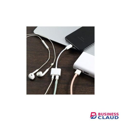 IPhone Adapter, Dual Lightning Adapter & Splitter, 2 In 1 Aux Headphone Jack Audio & Charging Cable Adapter - WHITE