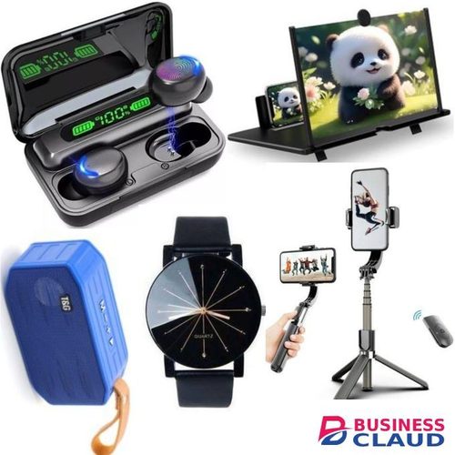 All F9 EARPODS,SCREEN MAGNIFIER,TG SPEAKER,QUARTZ WATCH,SELFIE TRIPOD