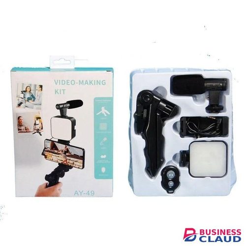 Mobile Tripod Kit with LED Video Light and Microphone – AY-49 All-in-One
