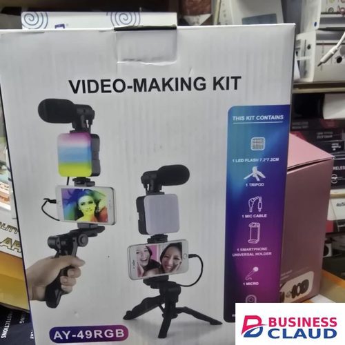 AY-49RGB Video-Making Kit With LED Light, Tripod, Microphone & Remote For Vlogging