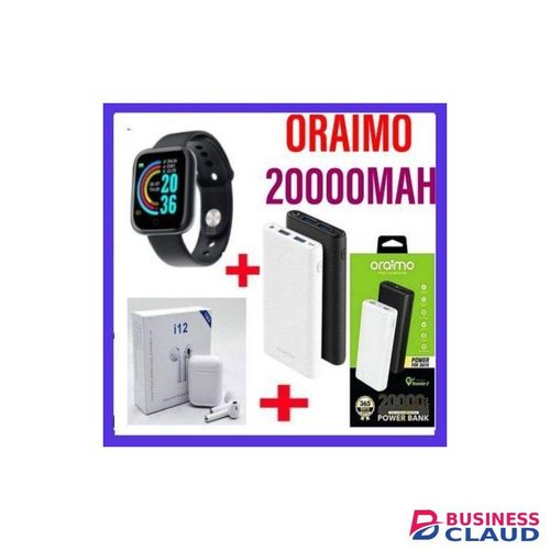 Oraimo Powerbank 20K Mah Black + Airpods + Smart Watch