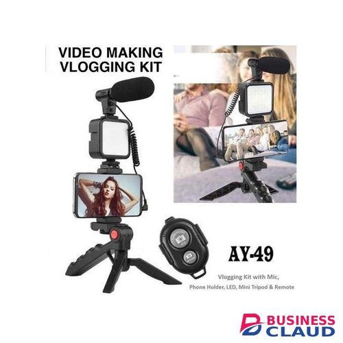 AY-49 Vlogging Kit With LED Fill Light, Tripod Stand, Mic & Phone Holder For Live Streaming