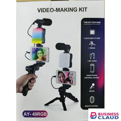 AY49 RGB LED Vlogging Kit for Phones with Tripod Stand and Microphone