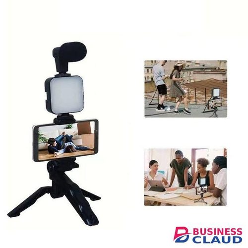 AY-49 Vlogger Essentials Kit For YouTube And TikTok With Tripod, LED Light, Wired Mic And Phone Mount Holder