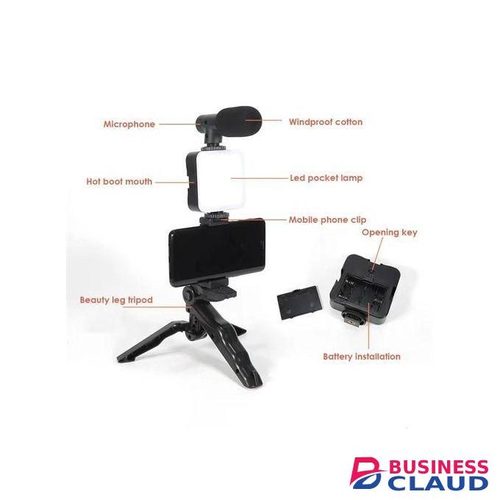 AY-49 Video Making Kit With Tripod, Microphone, LED Light & Bluetooth Remote For YouTube Vlog