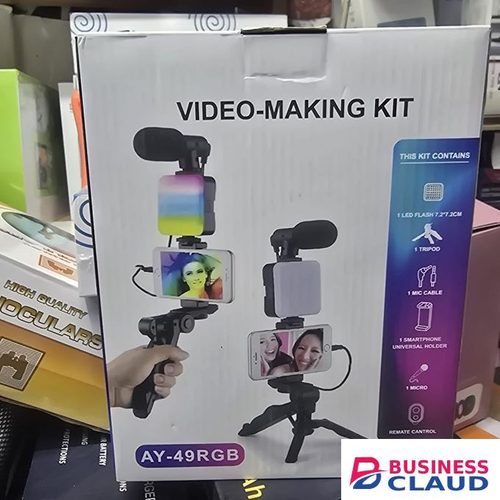 AY49 RGB Multi-Purpose Video Kit – Dynamic LED Light, Pro Mic & Tripod For YouTube, TikTok & Online Content