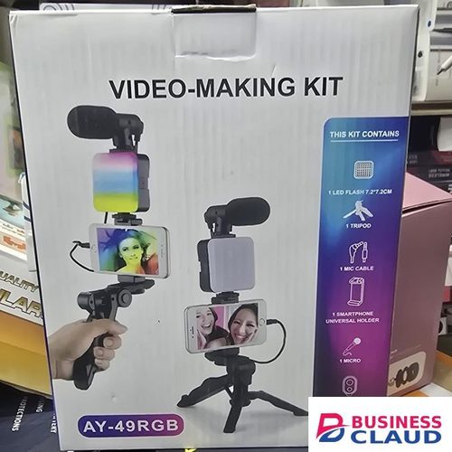 AY49 RGB LED Vlog Kit – Professional Microphone, Multi-Color Lighting & Tripod Stand For Video Recording & Streaming