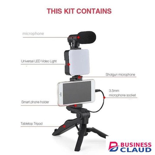 AY-49 Phone Video Making Kit With Stable Tripod, Audio Mic And LED Light For Zoom, Classes, And Livestream