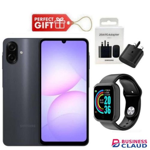Samsung Galaxy A07, 6.7", 128GB + 6GB RAM (Dual SIM), 5000mAh, Black + Travel Adapter & Smart Watch