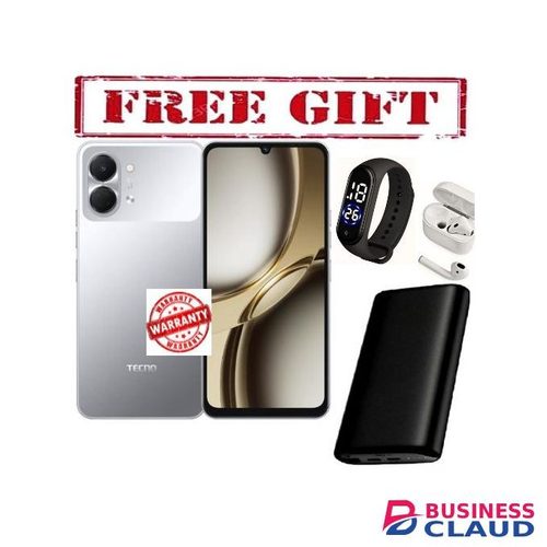 Tecno Pop 20,6.75-inch display, upto 8GB RAM+64GB storage,5000mAh Battery-1 YEAR WARRANTY COMES WITH FREE STRAP WATCH, POWERBANK AND AIRPODS FOR YOU silver