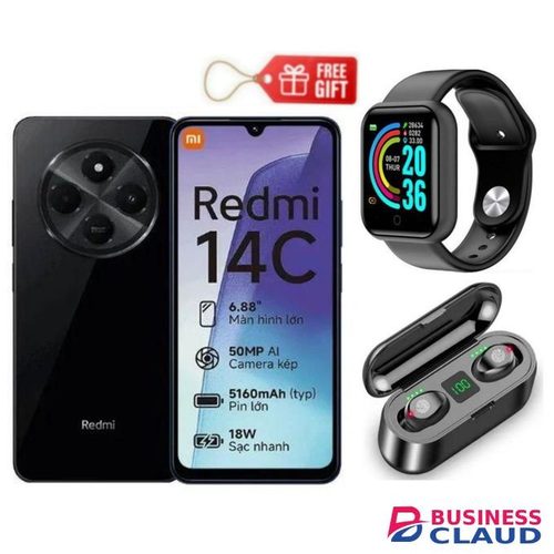 XIAOMI Redmi 14C, 6.88" Display 128GB ROM + 4GB RAM (Dual SIM) Android 14, 50MP Camera, 5160mAh, Black +Smartwatch & F9 Earbuds