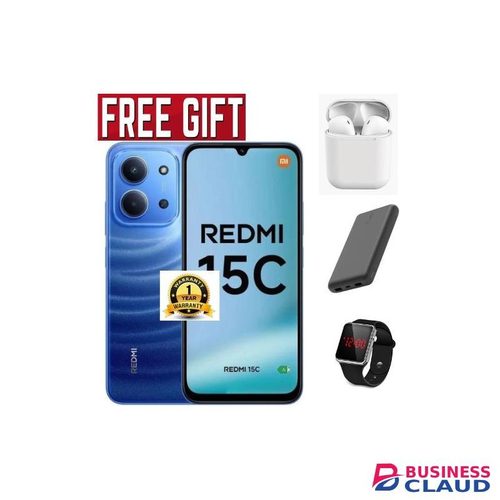 XIAOMI Redmi 15C, 6.9', Up to 16GB Extended RAM + 256GB Storage, 6000 mAh (Dual Sim) 1 Year warranty COMES WITH FREE LED WATCH, POWERBANK AND AIRPODS FOR YOU blue