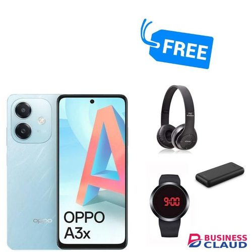 Oppo A3X,SCREEN DISPLAY 6.67" INCHES,4GB RAM & 128GB ROM,DUAL SIM,5100MAH,ANDROID 14,HEADPHONES,WATCH & POWERBANK,SPLY"