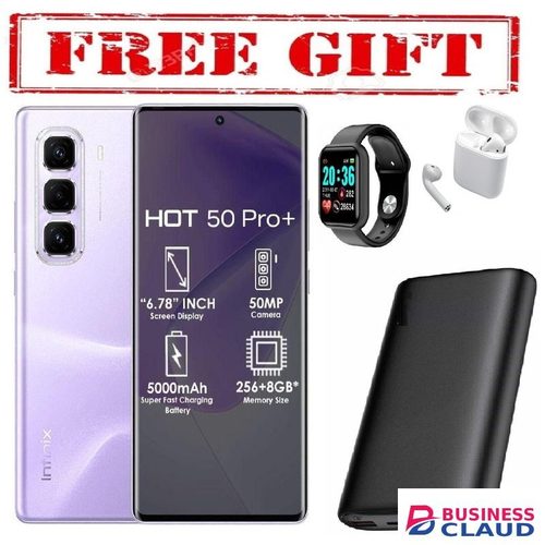 Infinix Hot 50 Pro+ 6.78" 8GB RAM/256GB ROM Android 14 COMES WITH FREE GIFTS (POWEBANK+ AIRPODS + WATCH) FOR YOU