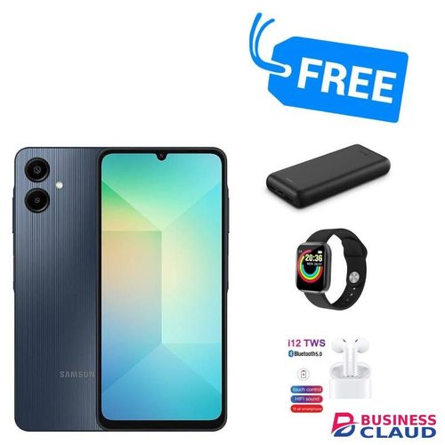 Samsung GALAXY A06,PLS LCD DISPLAY 6.7" INCHES,(128GB ROM +4GB RAM)DUAL SIM,50MP,ANDROID 14,POWERBANK,BUDS & SMART WATCH