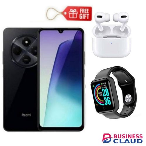 XIAOMI Redmi A3 pro Blue, 6.88" Android 14 (128GB ROM + 4GB RAM) Dual Sim, 50MP, 5160MAh, Mediatek+ Airpods & Smartwatch